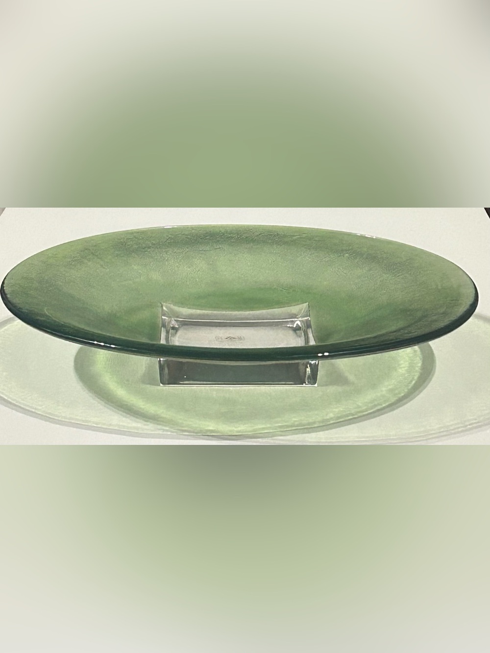 Vintage Cive Italy Iridescent Green Textured Glass Pedestal Bowl